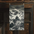 Halloween Toile Hand Towel: Haunted House, Crows and Black Cat in Monochrome