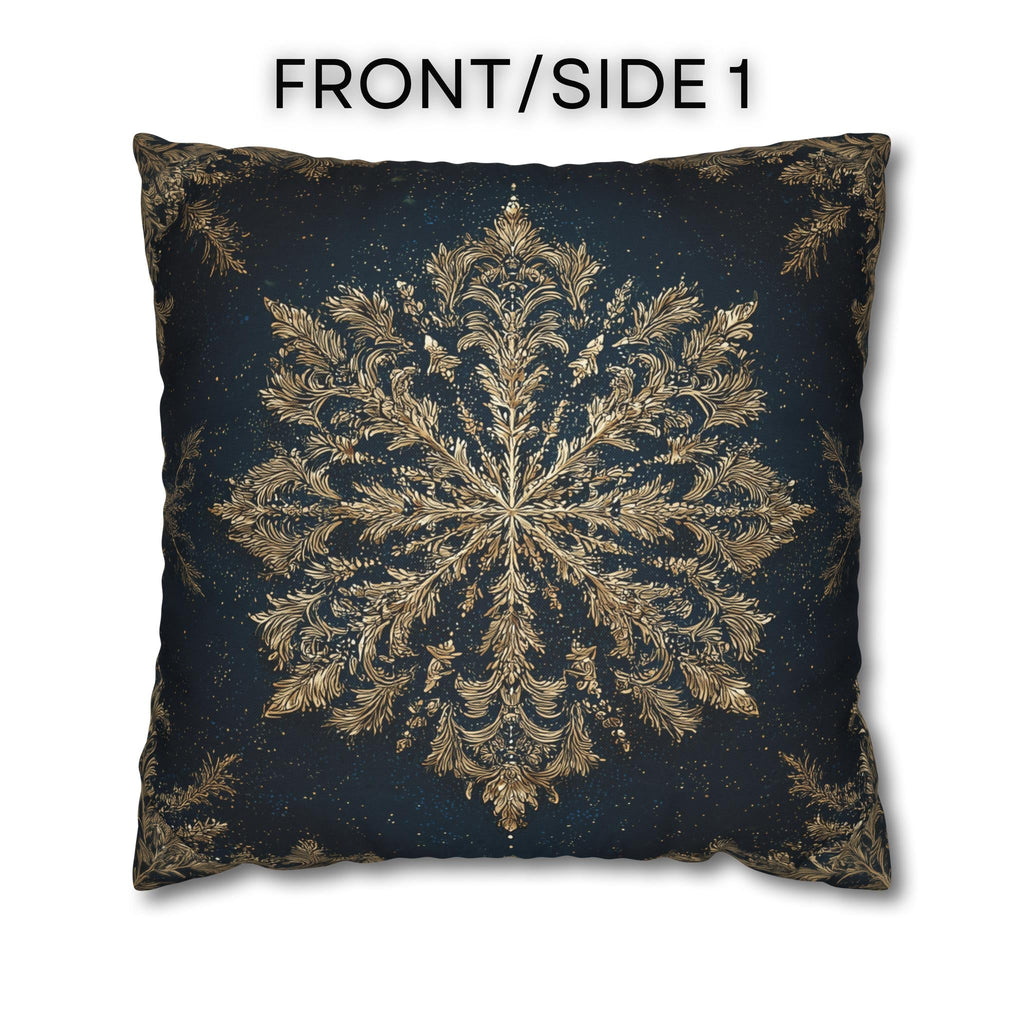 Navy & Gold Christmas Snowflake Pillow Cover: Square Polyester, 14-20 Inches