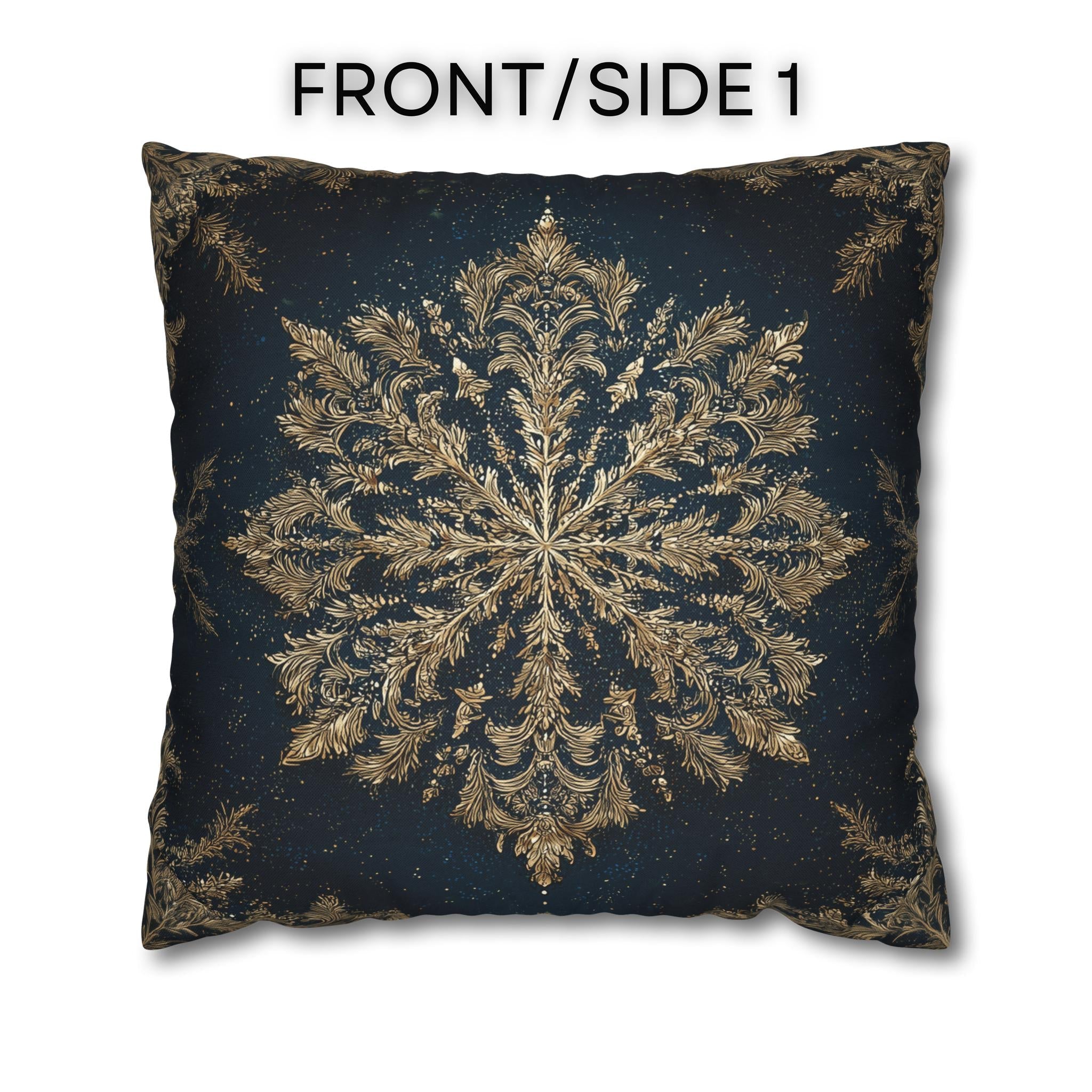Navy & Gold Christmas Snowflake Pillow Cover: Square Polyester, 14-20 Inches