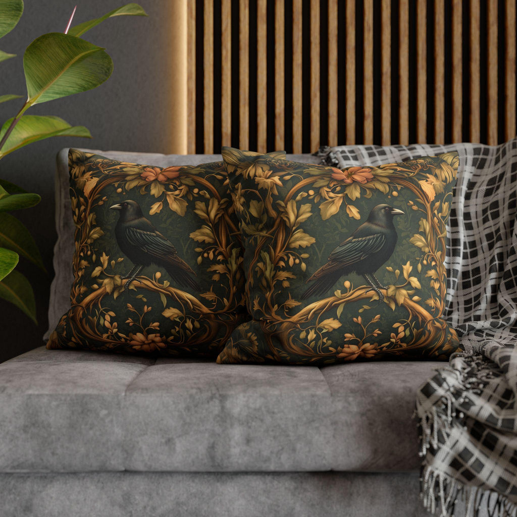 Autumn Crow Pillow Cover: Moody Botanical Fall & Halloween Decor