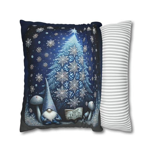 Abstract Christmas Tree & Gnome Pillow Cover: Glistening Night Holiday Decor