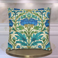 William Morris Inspired Teal Floral Pillow Cover: Art Nouveau Botanical Accent for Victorian Decor