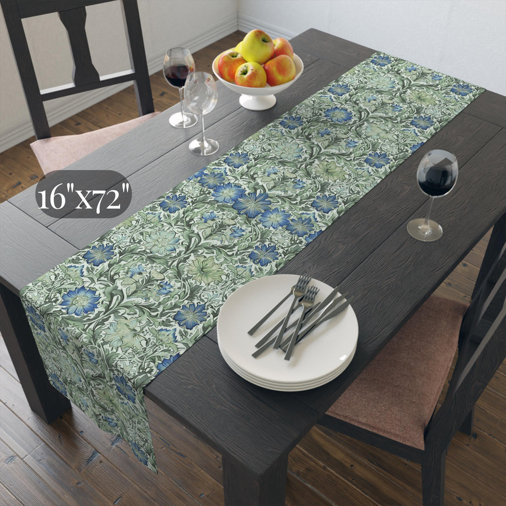William Morris inspired table runner: Sage and Blue Floral Vine