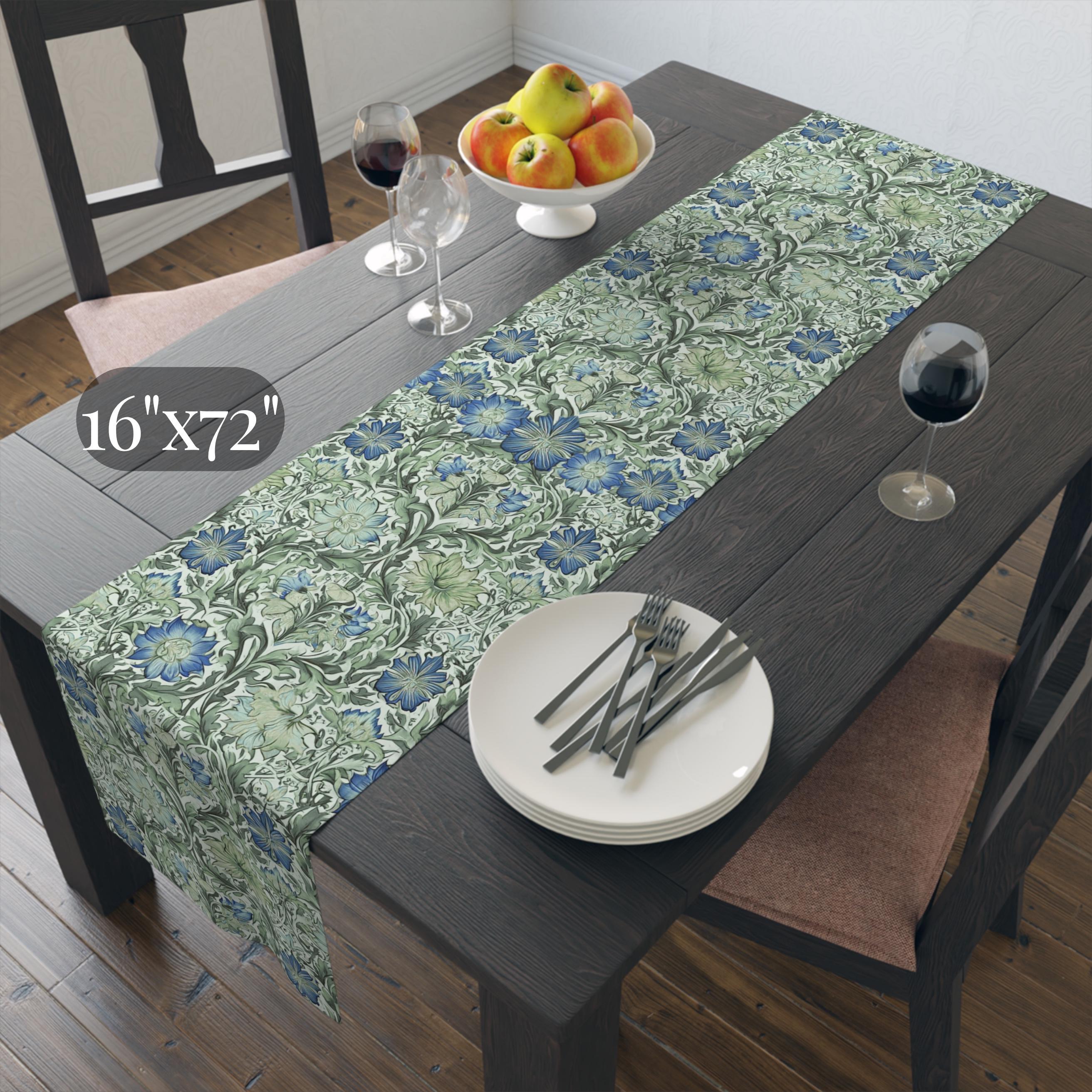 William Morris inspired table runner: Sage and Blue Floral Vine