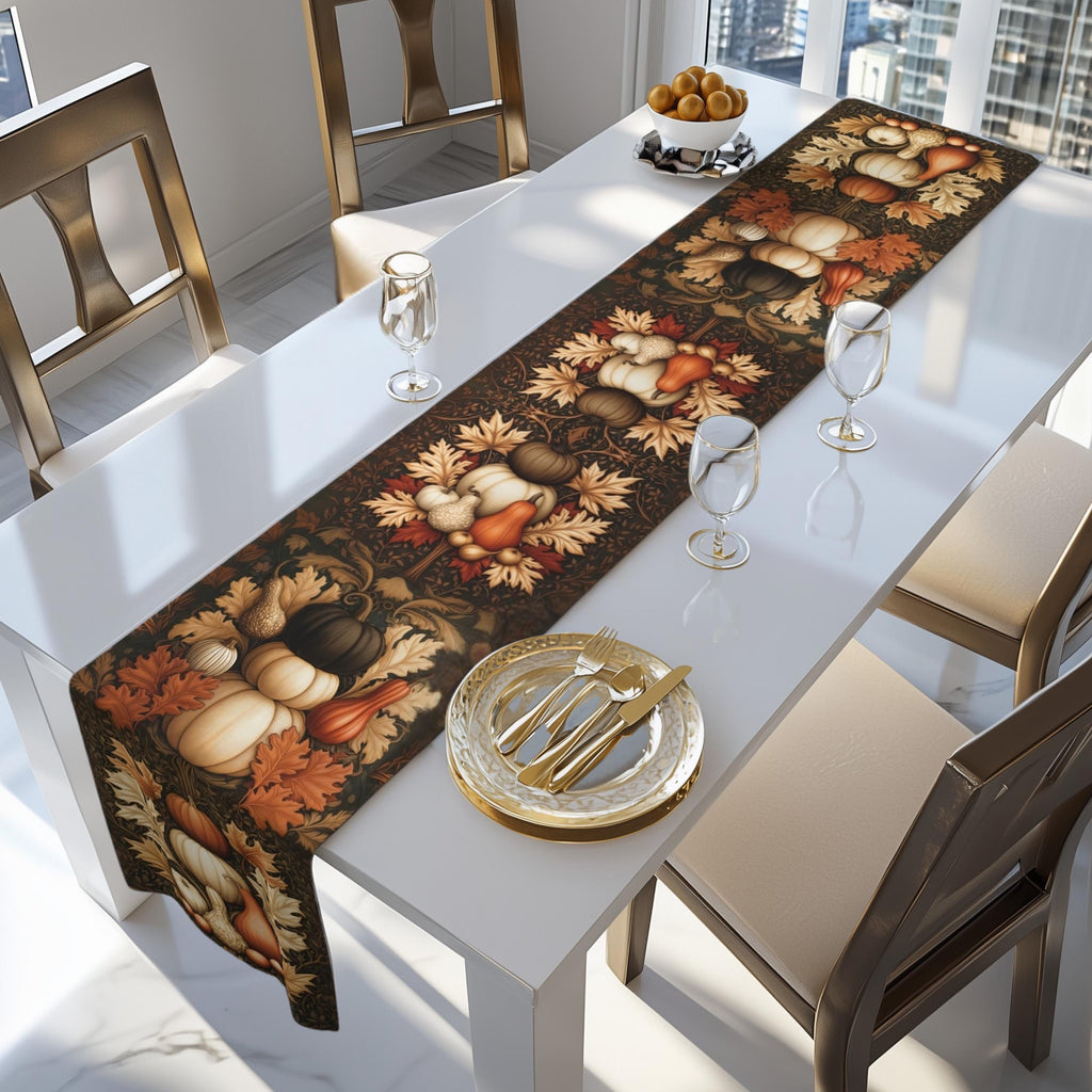 William Morris Pumpkin Patch Table Runner: Cream, Orange, Brown Fall Dining Decor