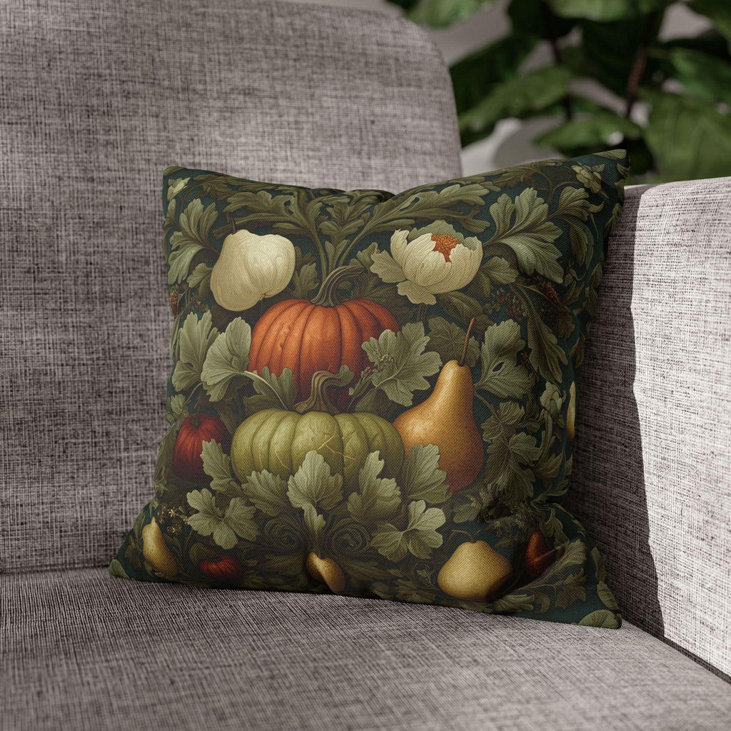William Morris Botanical Fall Throw Pillow Cover: Green Pumpkin Harvest Tapestry Decor for Fall