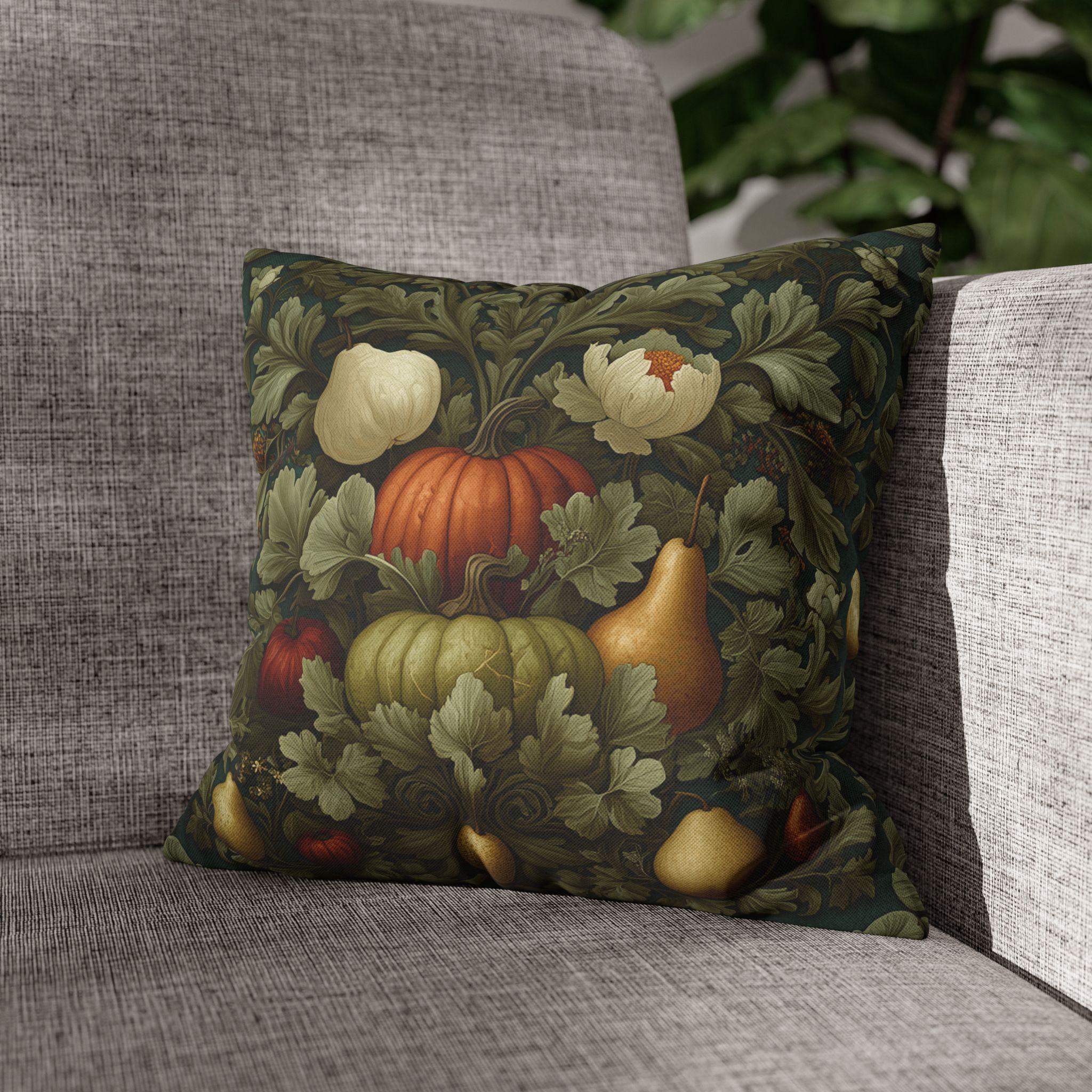 William Morris Botanical Fall Throw Pillow Cover: Green Pumpkin Harvest Tapestry Decor for Fall