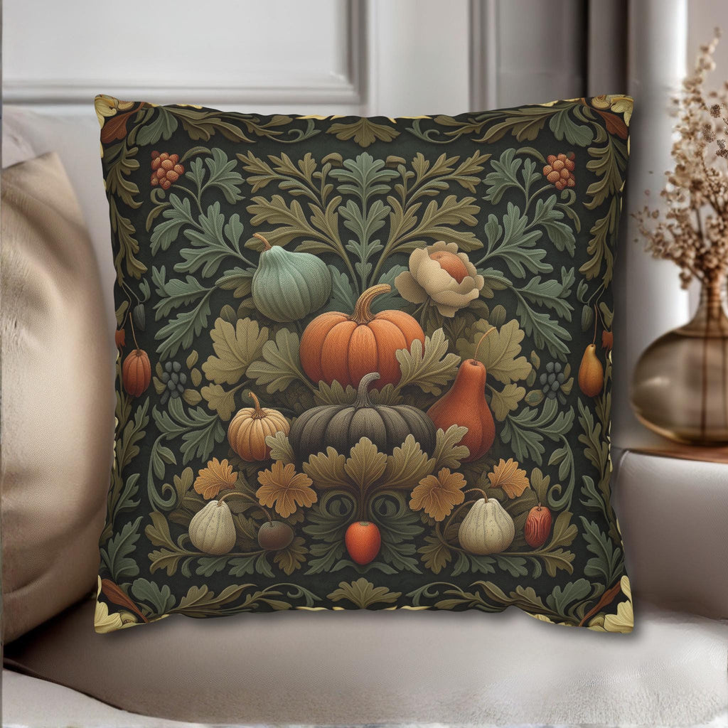 William Morris Inspired Fall Pillow Cover: Sage, Brown & Gold Vintage Style Tapestry
