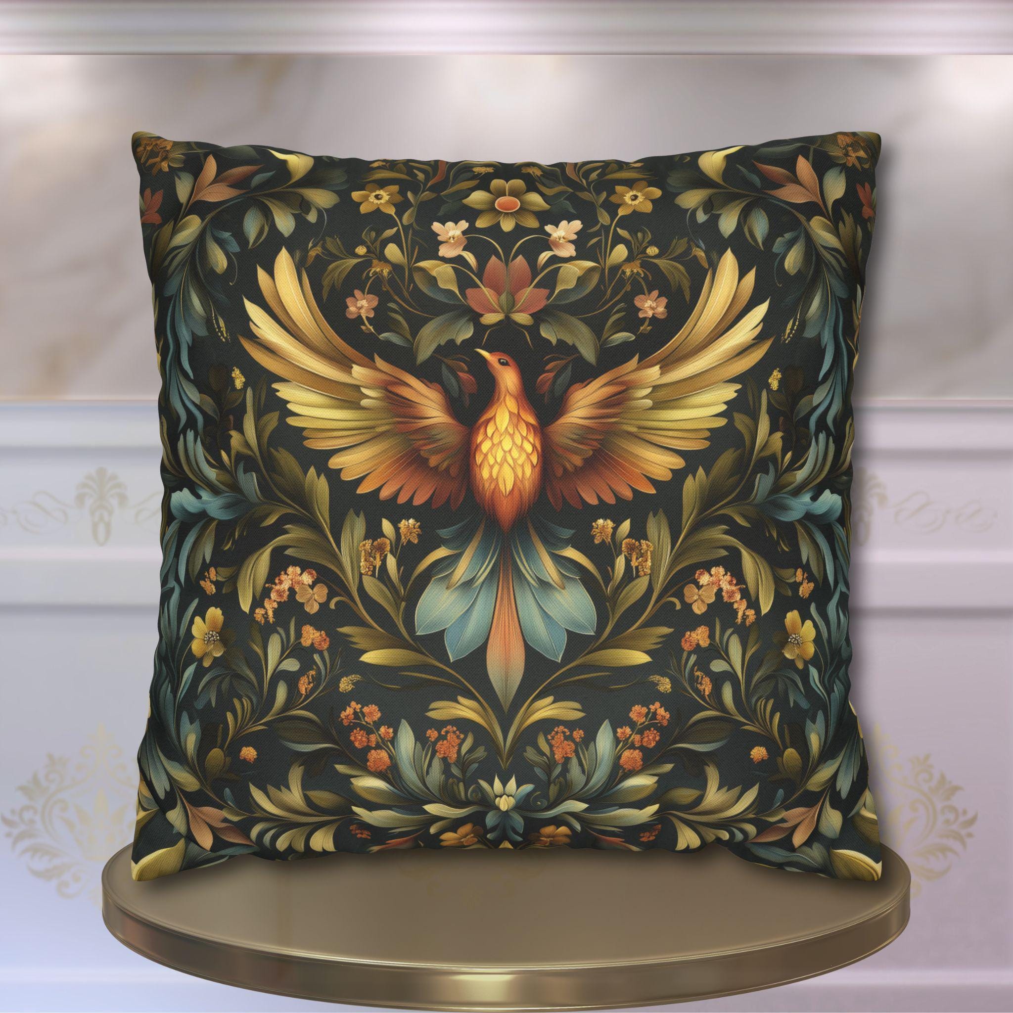 William Morris Phoenix Pillow Cover: Majestic Firebird Arts and Crafts Decorative Accent