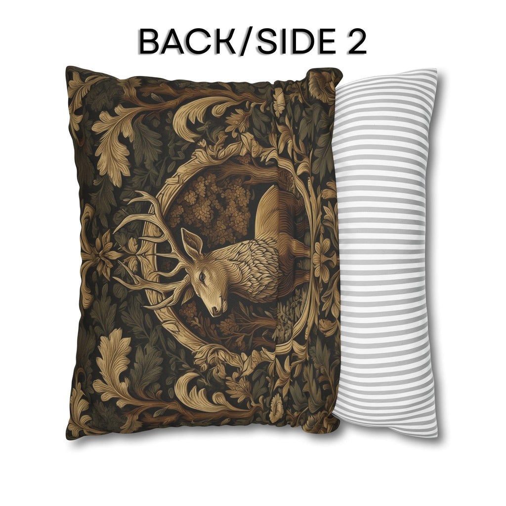 William Morris Inspired Noble Stag Pillow Cover: Botanical Woodland Design