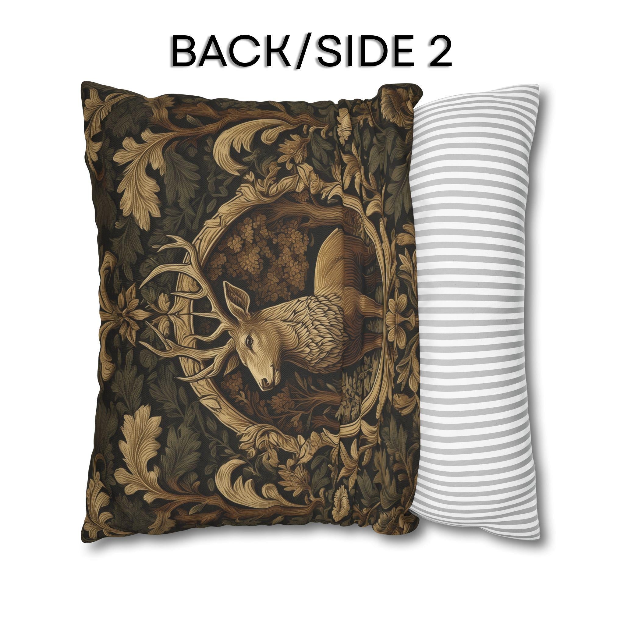William Morris Inspired Noble Stag Pillow Cover: Botanical Woodland Design