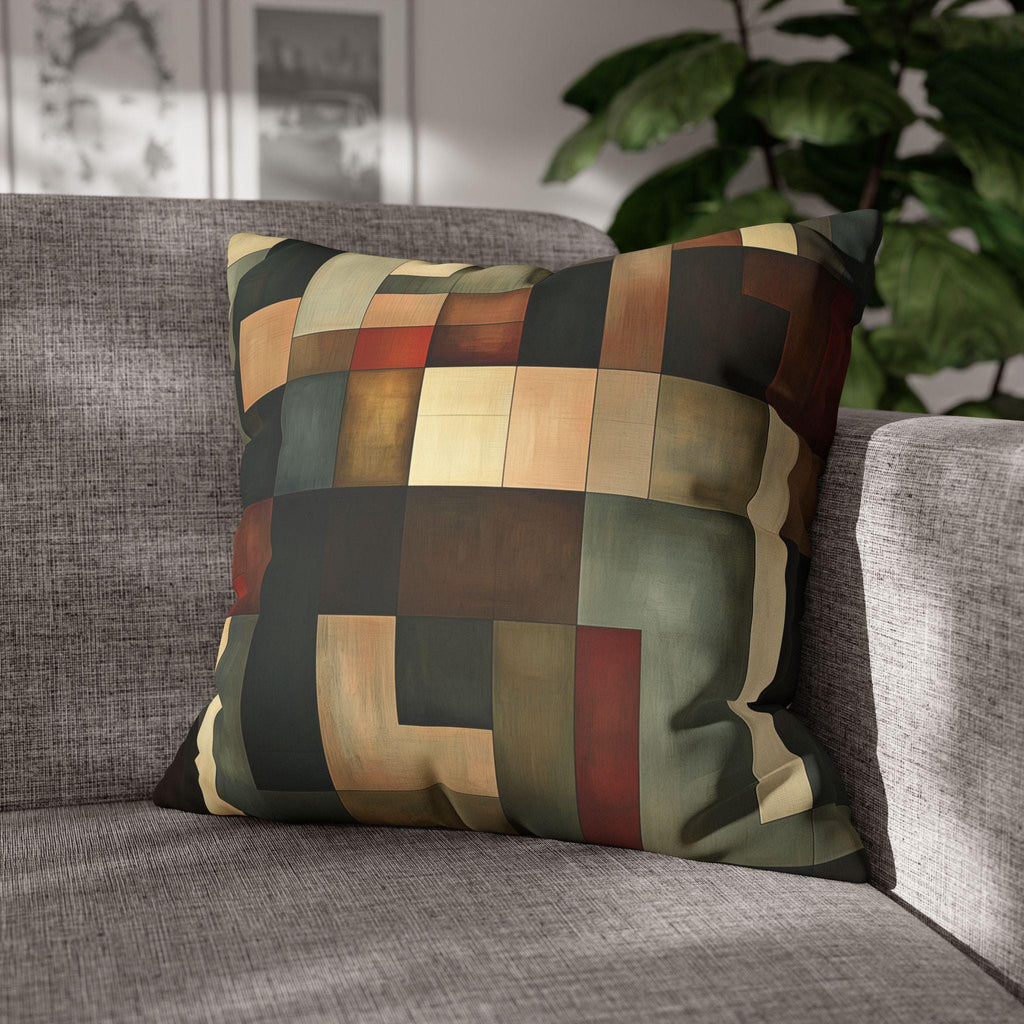 Faux Suede Geometric Pillow Cover, Earthy Abstract Design