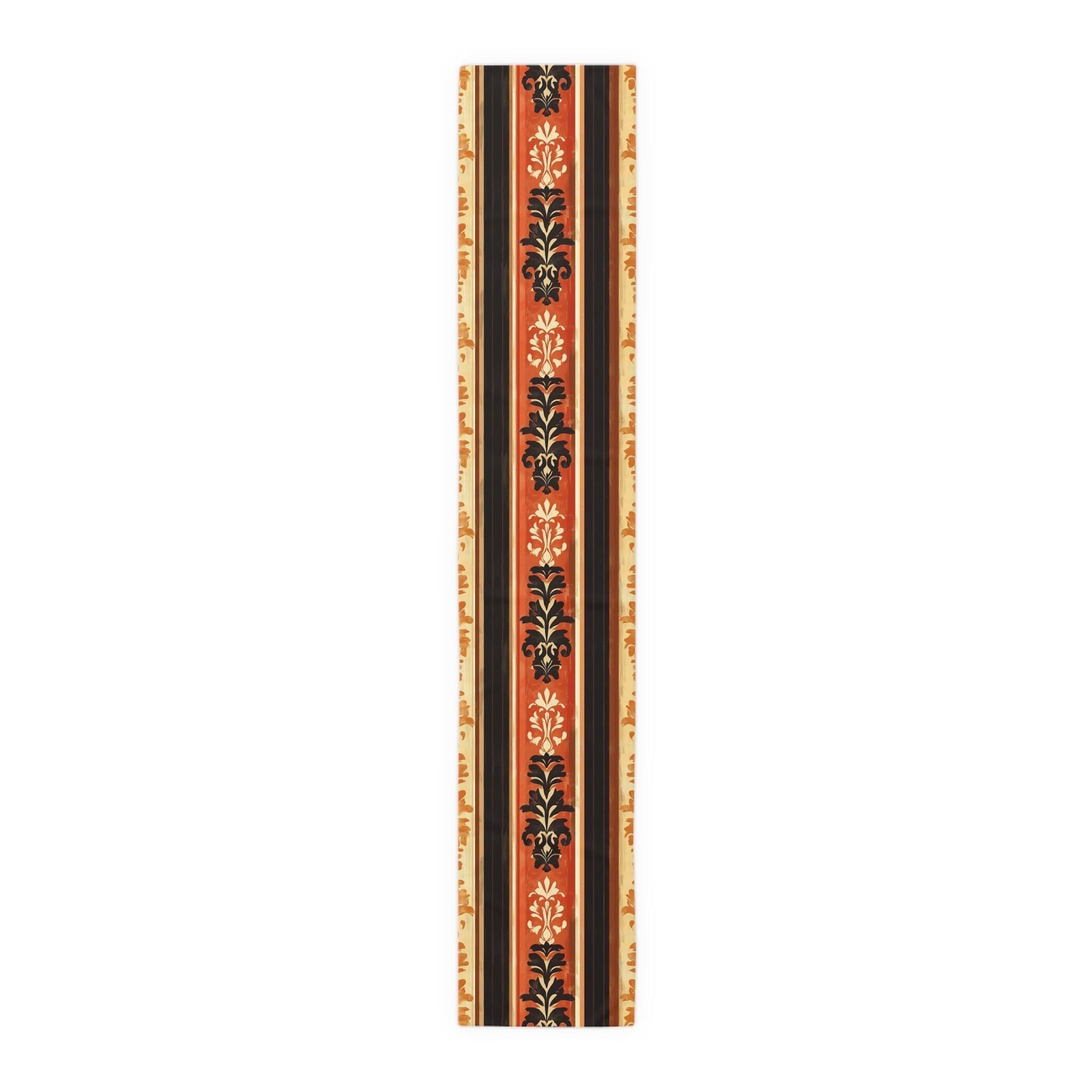 Table Runner: Pumpkin Spice Stripes with Damask - Fall Decor
