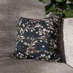 Navy Blue Holly Pillow Cover, Silver Leaf, Red Berry Christmas Decor
