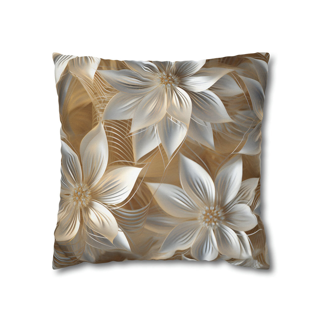 Elegant Winter Floral Pillow Cover: Pale Gold and Shimmery Silver