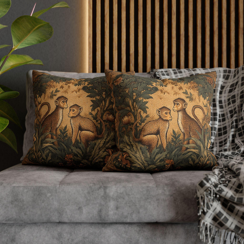William Morris Style Throw Pillow Cover:  Monkey Jungle Botanical Design