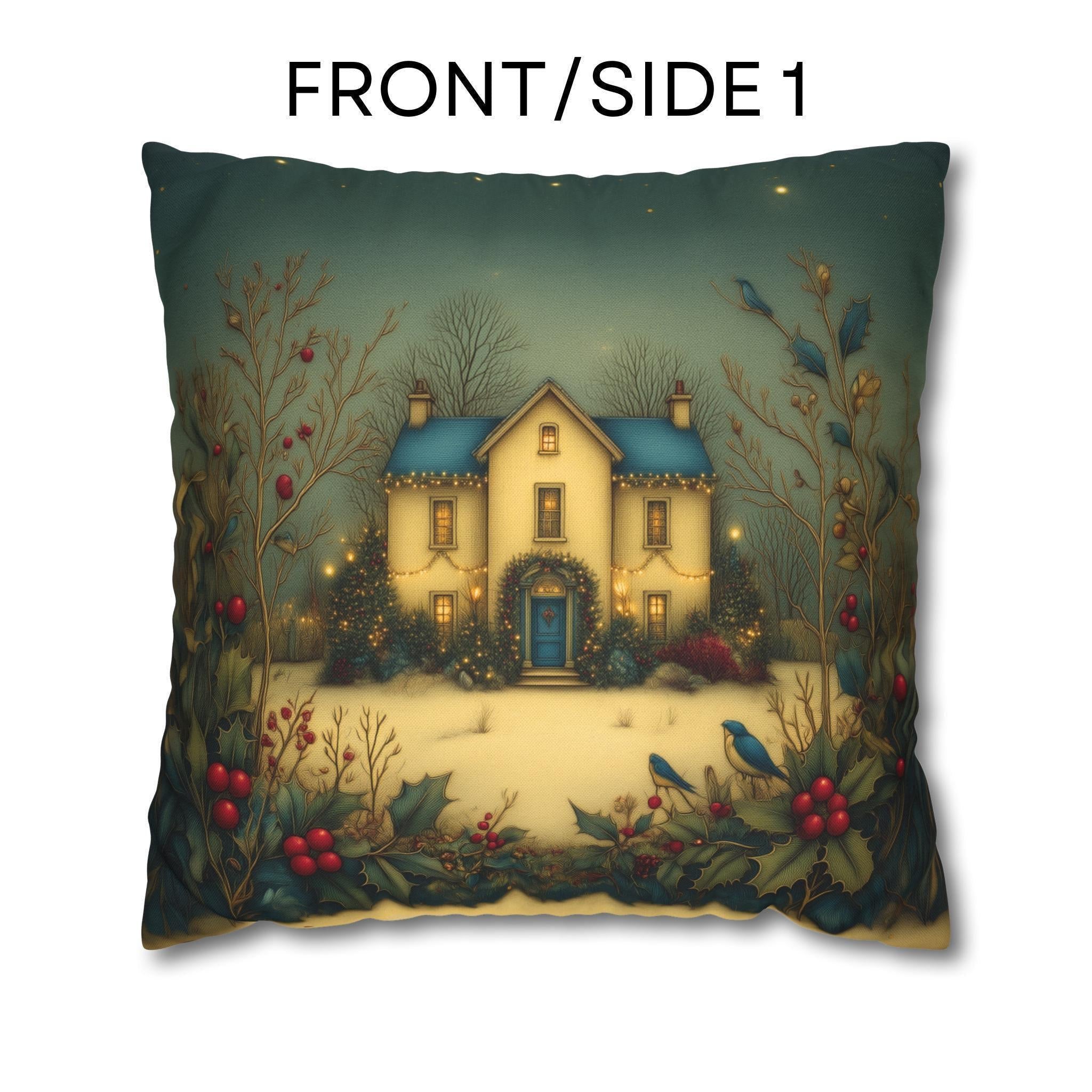 Country Farmhouse Christmas Pillow Cover: Colorful Home for the Holidays Nostalgic Design in Blue