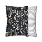 Navy Blue Holly Pillow Cover, Silver Leaf, Red Berry Christmas Decor