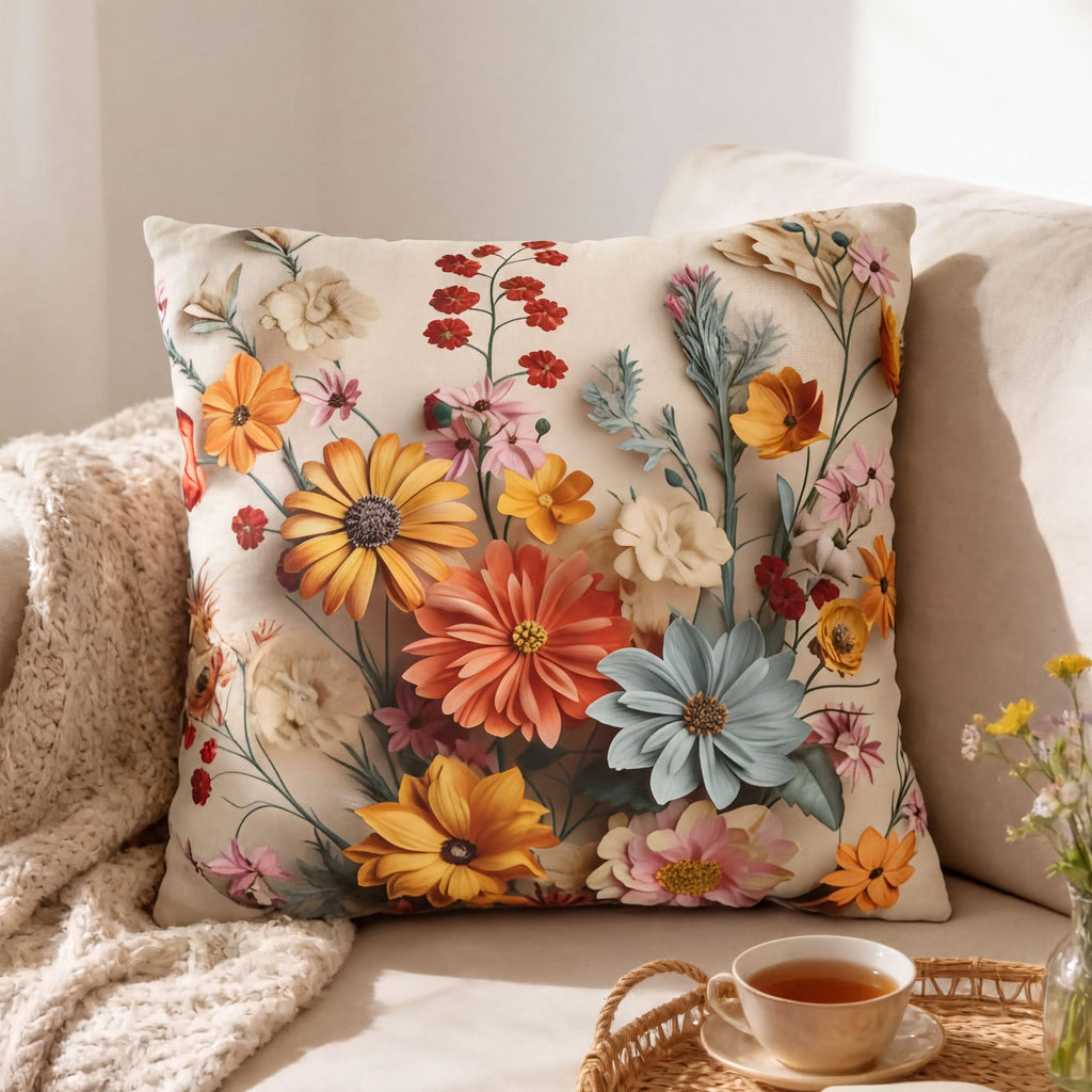 Wildflower Bouquet Pillow Cover: Colorful Floral Design