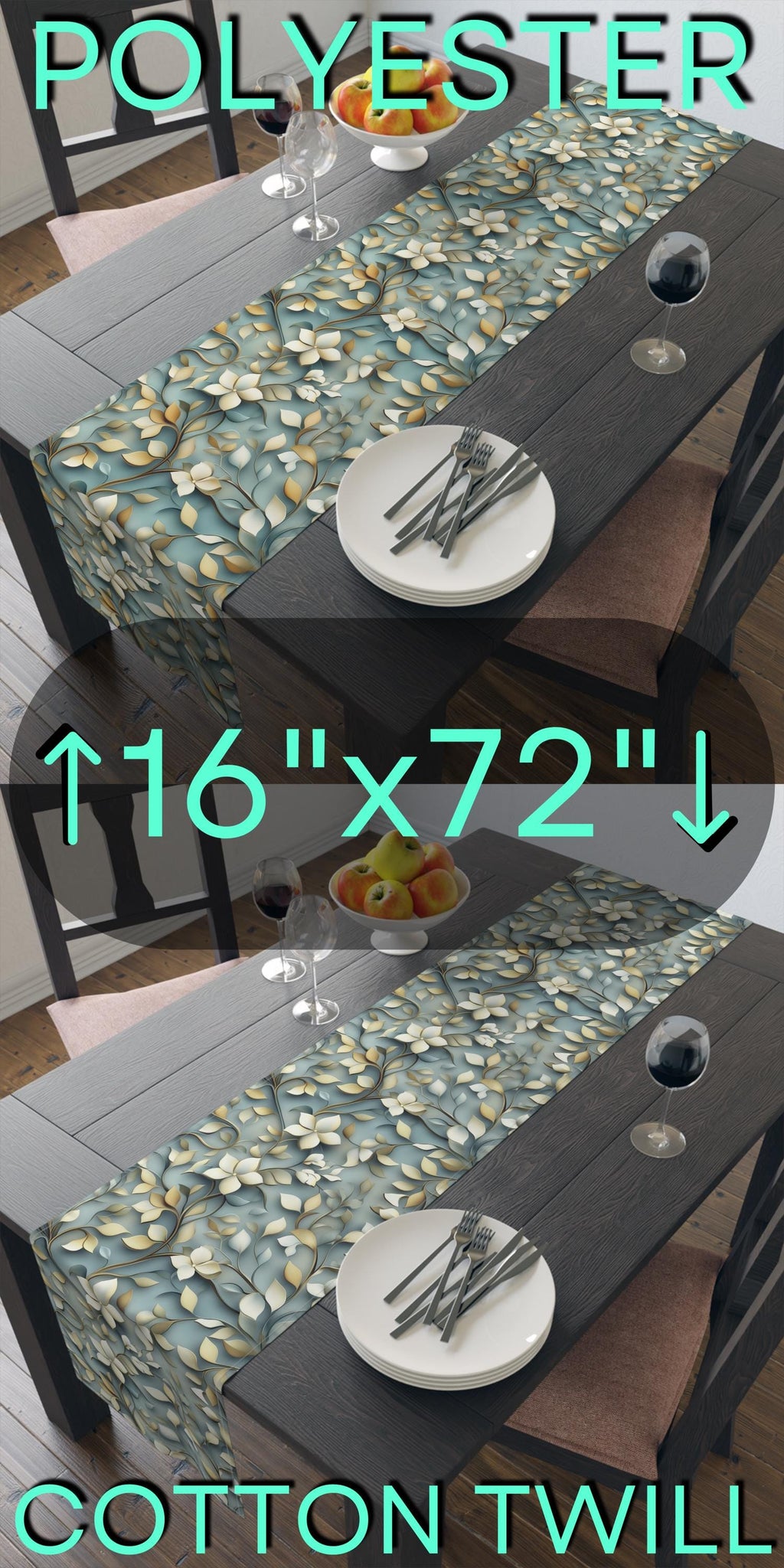 Elegant Botanical Table Runner: William Morris Inspired Floral Design for Stylish Home Decor