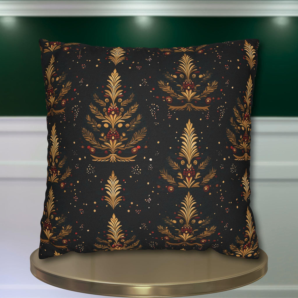Elegant Christmas Tree Pillow Cover: Gold & Red Holiday Decor