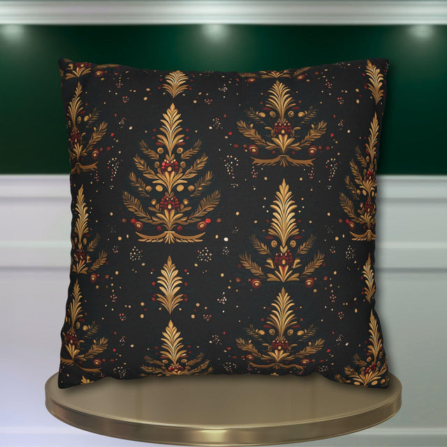Elegant Christmas Tree Pillow Cover: Gold & Red Holiday Decor