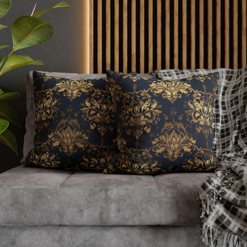 Gold Damask Medallion Pillow Cover: Elegant Navy Glam Decor
