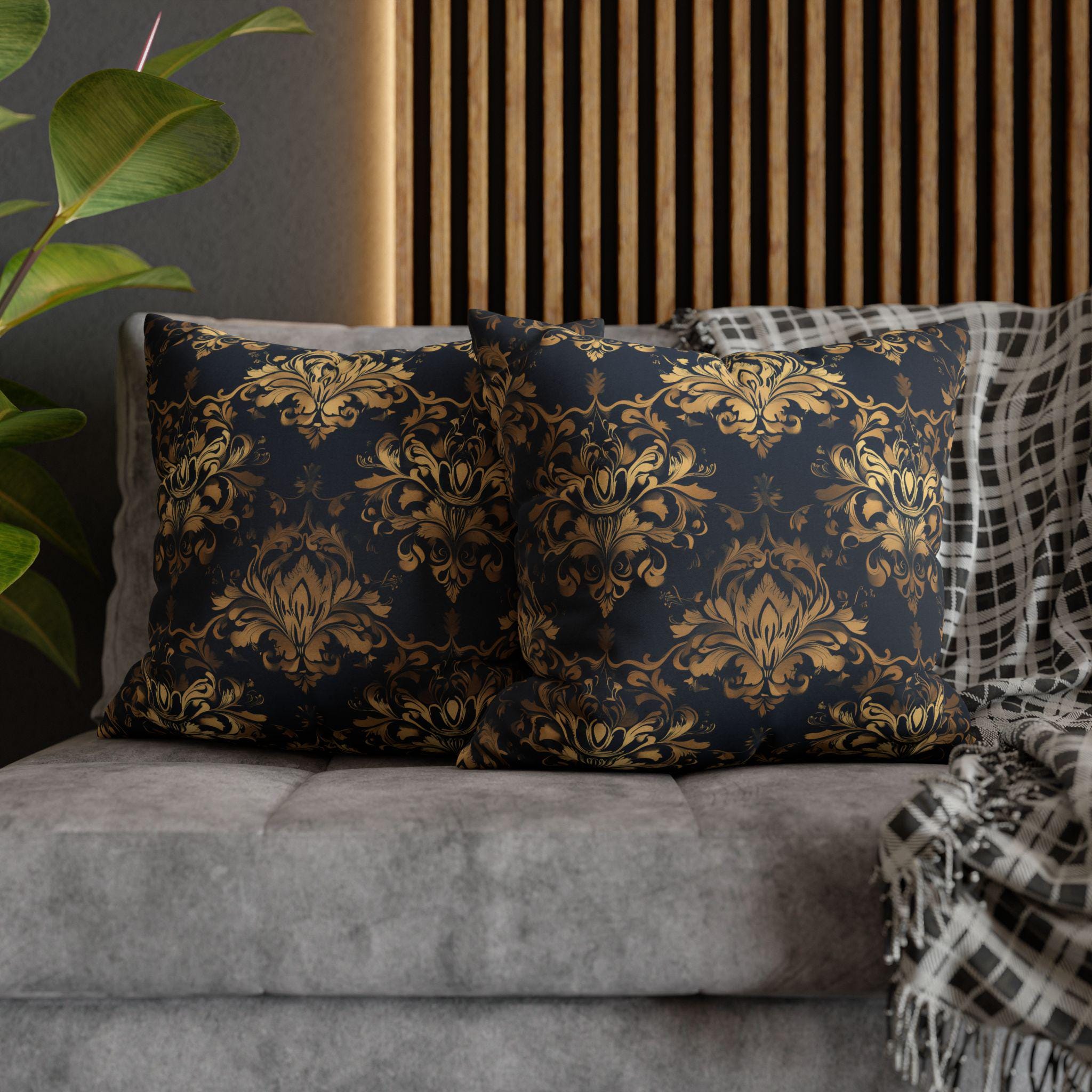 Gold Damask Medallion Pillow Cover: Elegant Navy Glam Decor