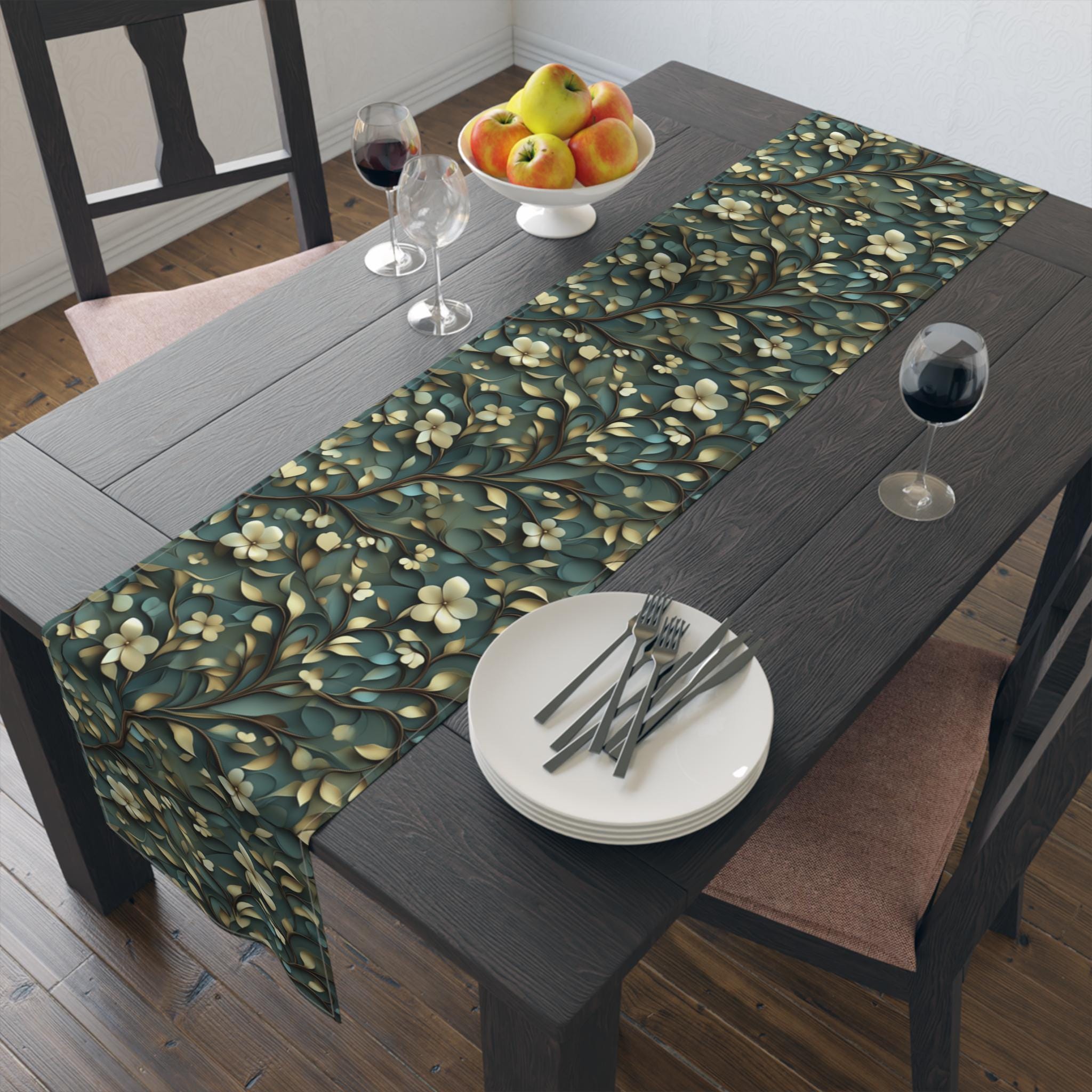 Luxurious William Morris Botanical Table Runner - Elegant Cotton Poly Fabric for Sophisticated Dining Decor