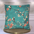Elegant Chinoiserie Teal Bird Pillow Cover with Coral Blossoms for Nature-Inspired Home Decor