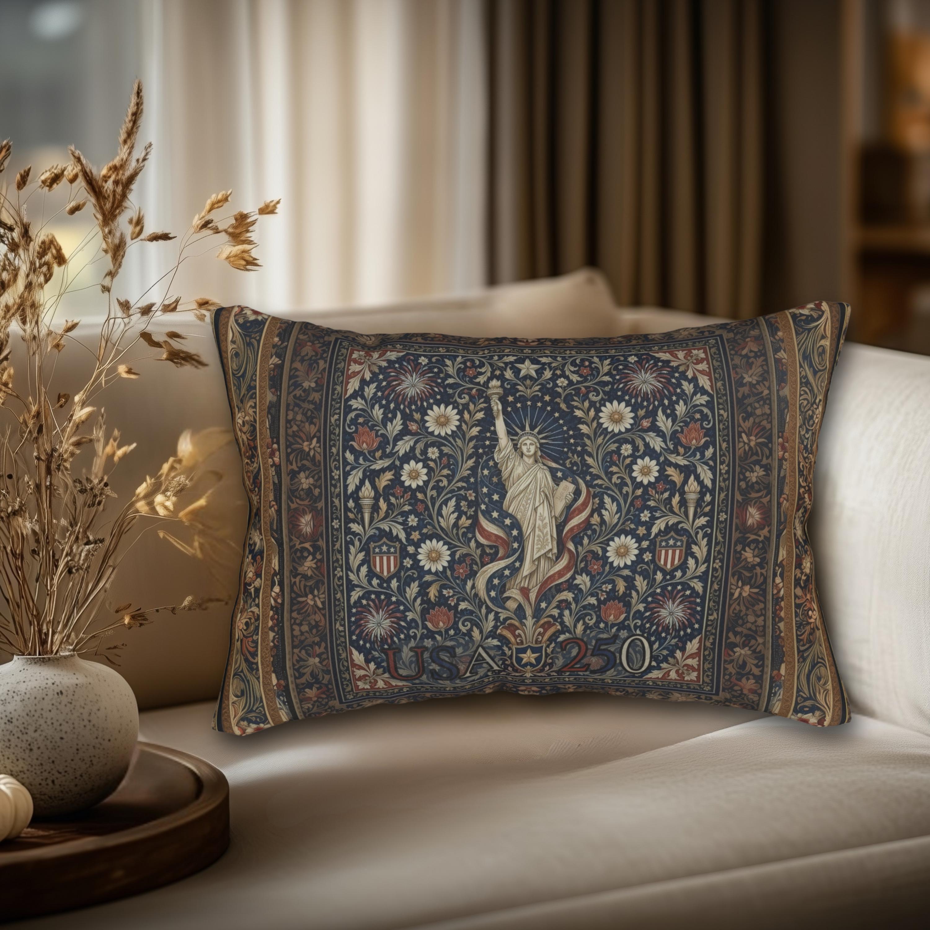 Patriotic Lumbar Pillow: Americana Statue of Liberty America 250 Decor