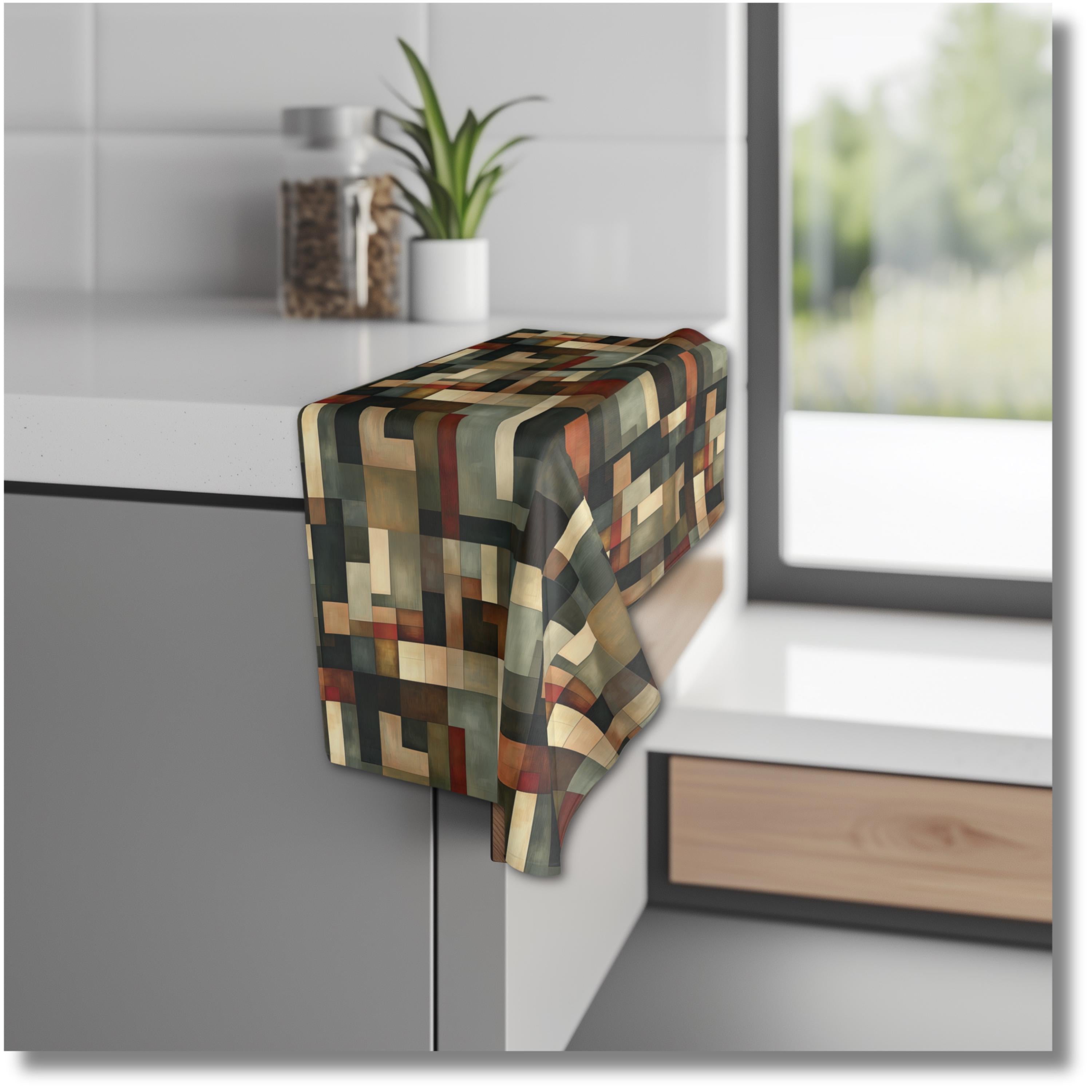 Abstract Geometric Hand Towel: Earthy Muted Palette (Kitchen or Bath)