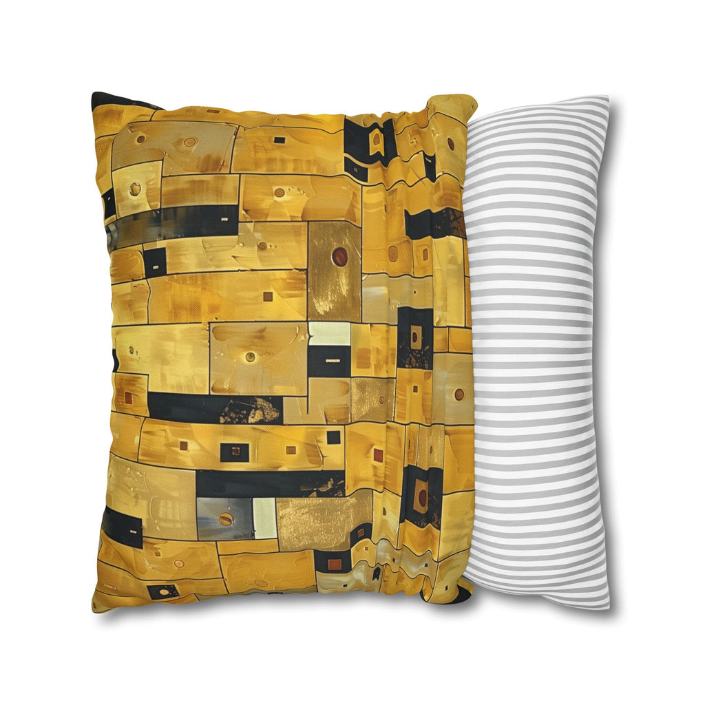 Cubism Pillow Cover: Gold Amber Mosaic, Modern Art Cushion