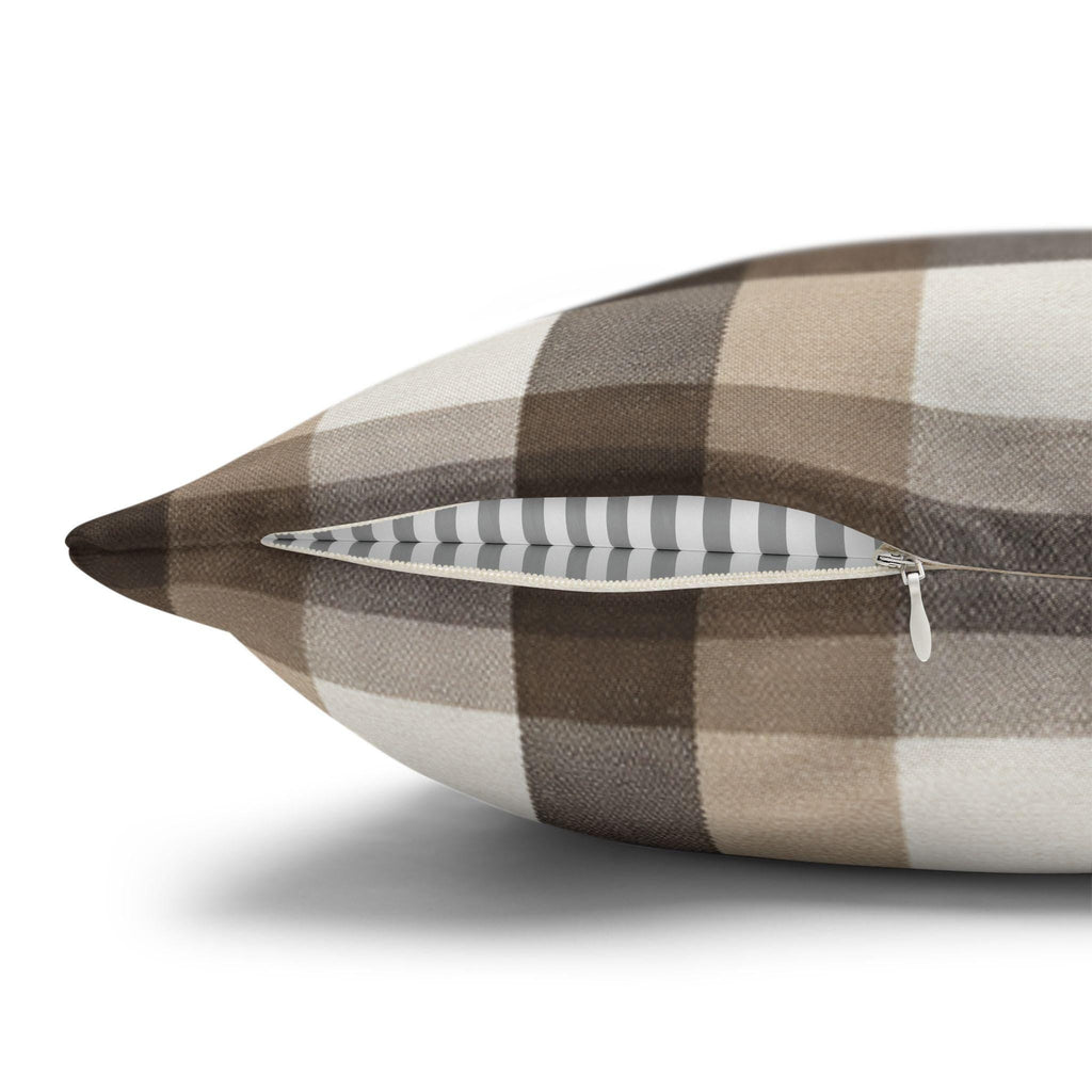 Neutral Brown Gingham Plaid Pillow Cover: Farmhouse Buffalo Check Accent