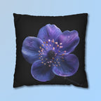 Purple Anemone Floral Pillow Cover, Vivid Flower on Black