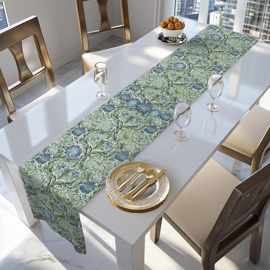 William Morris inspired table runner: Sage and Blue Floral Vine