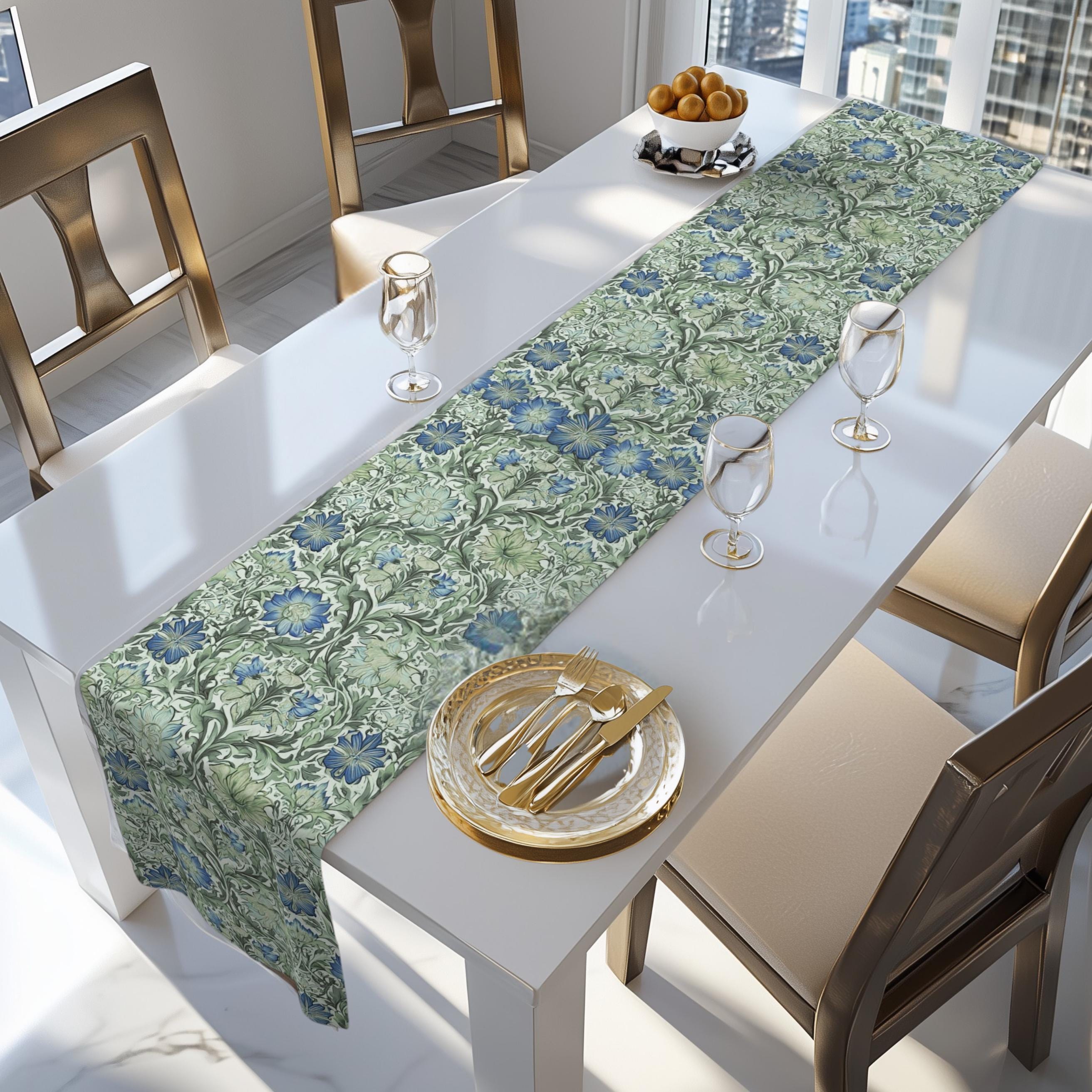 William Morris inspired table runner: Sage and Blue Floral Vine