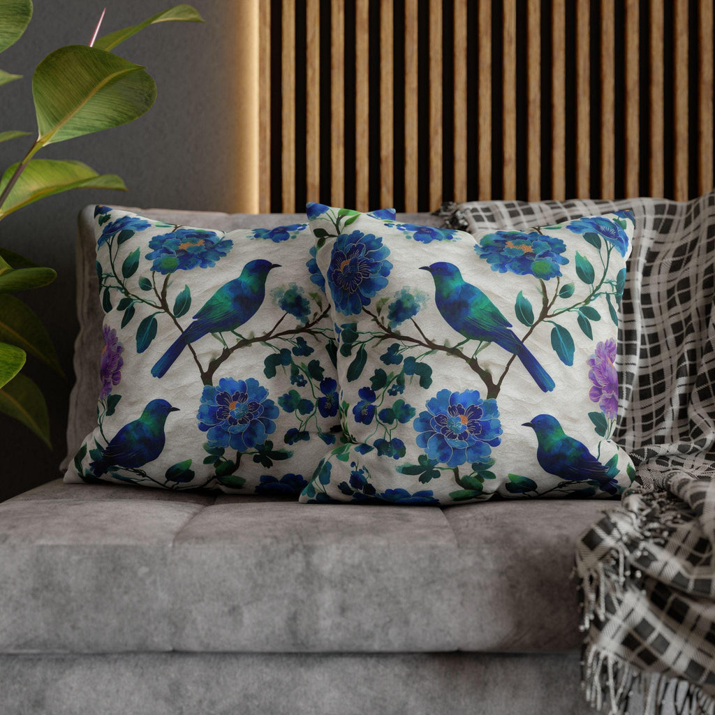 Chinoiserie Songbird Throw Pillow Cover: Cobalt, Teal, Violet - Multiple Sizes