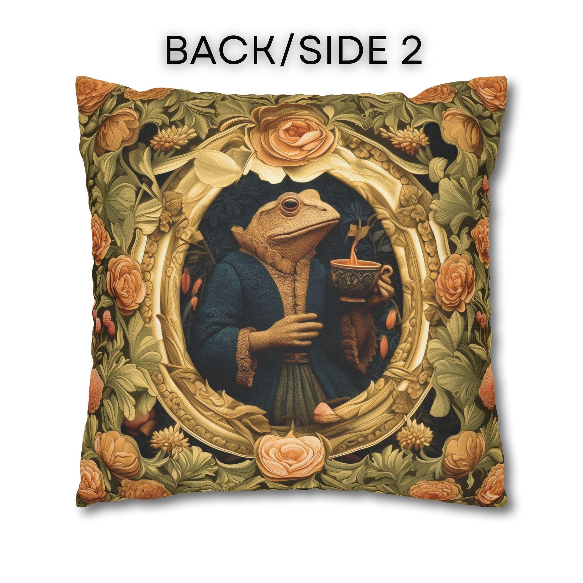 Ms. Martha Spills the Tea: William Morris Inspired Whimsical Frog Pillow Cover