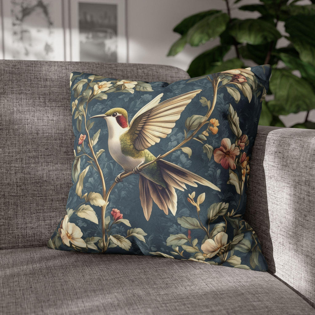William Morris Inspired Hummingbird Pillow Cover: Vintage Floral Design with Botanical Elegance