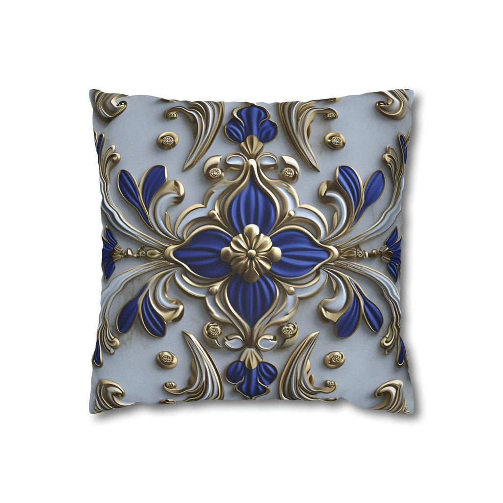 Baroque Floral Throw Pillow Cover: Cobalt Blue & Gold Accent