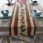Striped Holly Christmas Table Runner: Red, Green, Cream Holiday Botanical Winter Decor