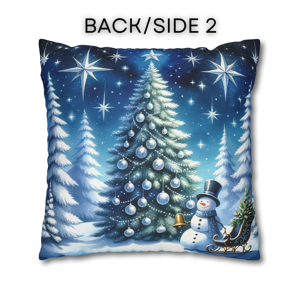 Serene Watercolor Style Christmas Pillow Cover: Snowman & Tree Winter Decor
