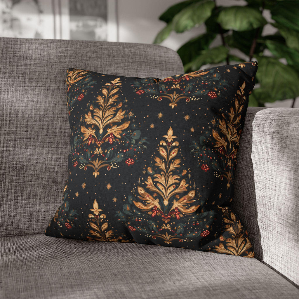 William Morris Christmas Tree Pattern Pillowcase, Golden Red Green Dark Navy Winter Cushion Cover