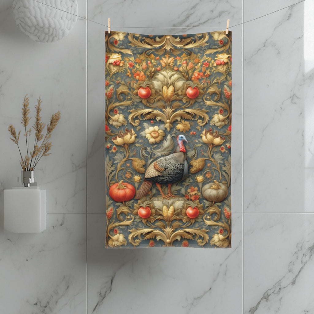 William Morris Wild Turkey Hand Towel: Autumn Harvest Thanksgiving Decor