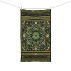Celtic Clover Botanical Hand Towel: William Morris Inspired Green Tapestry for Bath or Kitchen