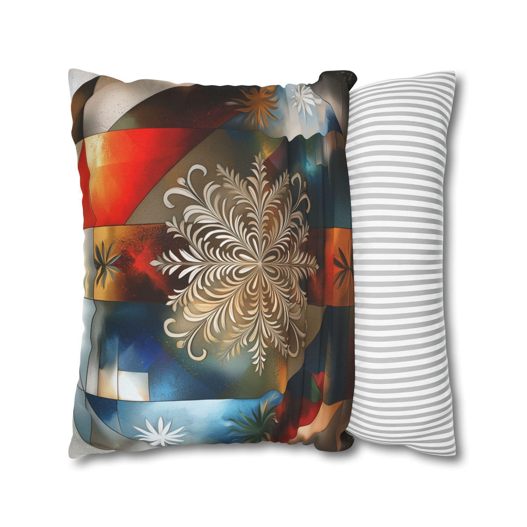 Snowflake Patriotic Square Pillowcase, Christmas Seasonal Throw Pillow Cover, Red White Blue Holiday Decor