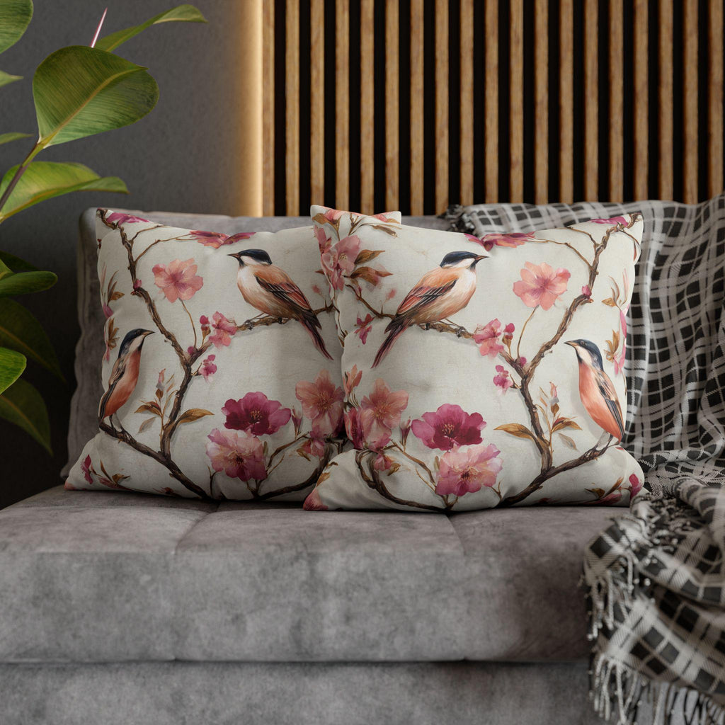 Chinoiserie Bird Pillow Cover: Vintage Style Floral Accent Cushion