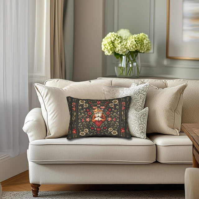 Fox Love William Morris Inspired Lumbar Pillow: Romantic Vintage Style Decor
