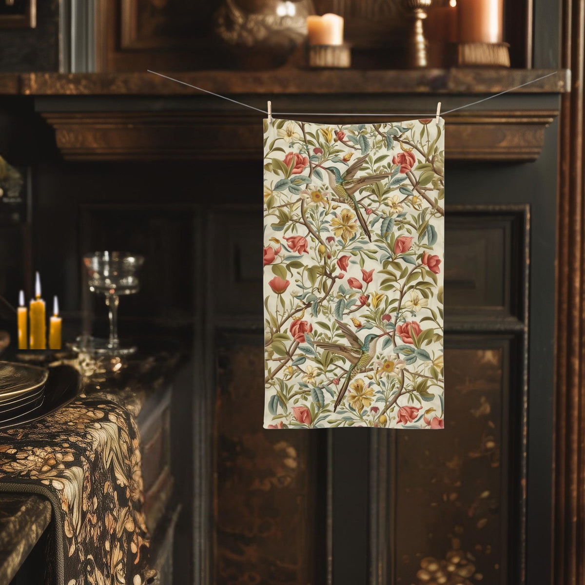 William Morris Hummingbird Floral Hand Towel: Vintage Style Botanical Accent